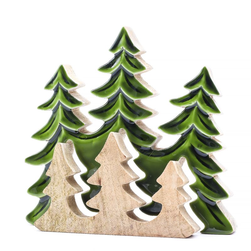 Perdus dans la Forêt - Décoration 3D en Bois Trois Arbres - 20x23cm