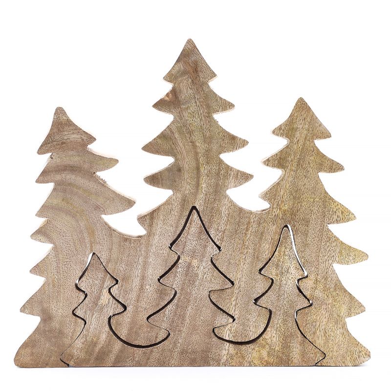 Perdus dans la Forêt - Décoration 3D en Bois Trois Arbres - 20x23cm