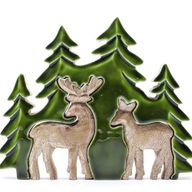 Perdus dans la Forêt -  Décoration en Bois 3D Deux Cerfs dans la Forêt - 18x23cm