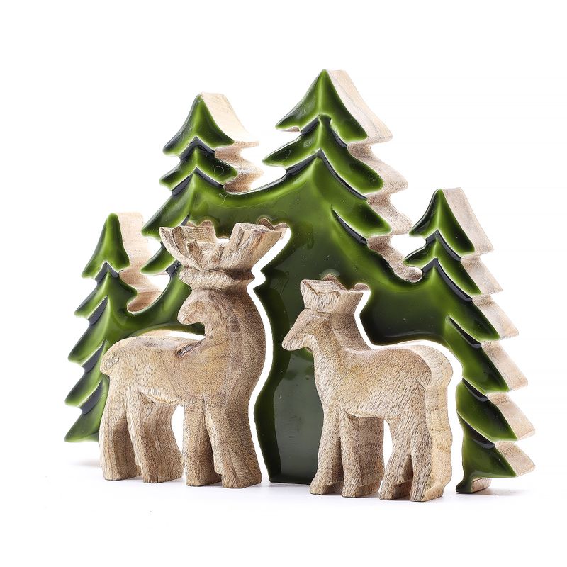 Perdus dans la Forêt -  Décoration en Bois 3D Deux Cerfs dans la Forêt - 18x23cm