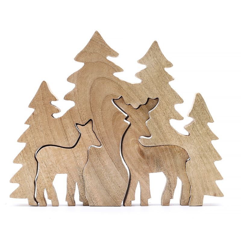 Perdus dans la Forêt -  Décoration en Bois 3D Deux Cerfs dans la Forêt - 18x23cm