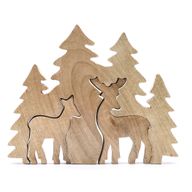 Perdus dans la Forêt -  Décoration en Bois 3D Deux Cerfs dans la Forêt - 18x23cm