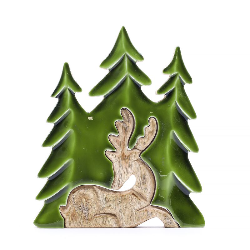 Perdus dans la Forêt - Décoration en Bois Cerf dans la Forêt 3D - 23x20cm