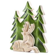 Perdus dans la Forêt - Décoration en Bois Cerf dans la Forêt 3D - 23x20cm