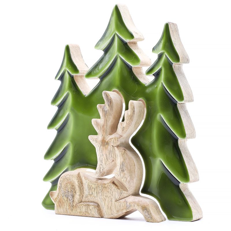 Perdus dans la Forêt - Décoration en Bois Cerf dans la Forêt 3D - 23x20cm