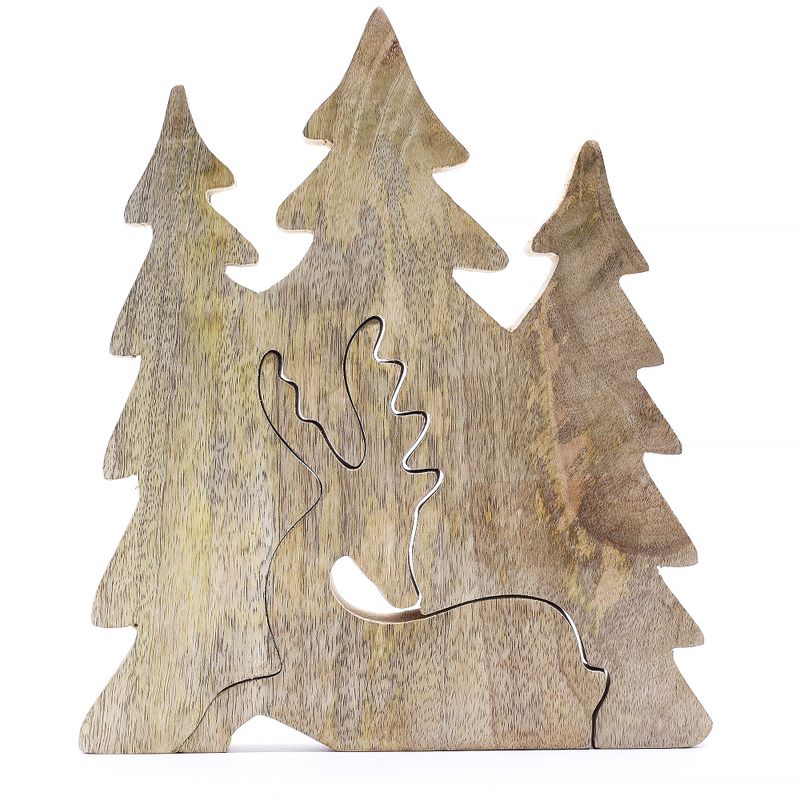 Perdus dans la Forêt - Décoration en Bois Cerf dans la Forêt 3D - 23x20cm