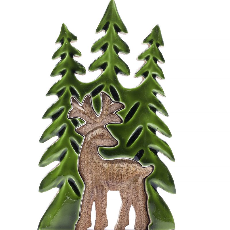 Perdus dans la Forêt - Décoration Bois 3D Cerf dans la Forêt - 25x15cm