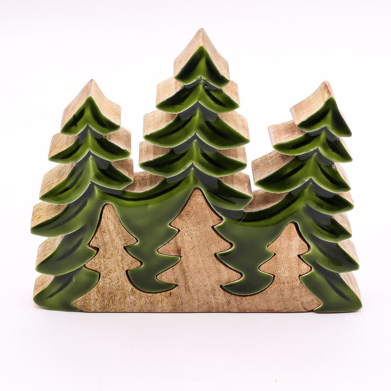 Perdus dans la Forêt - Décoration 3D en Bois Trois Arbres - 20x23cm