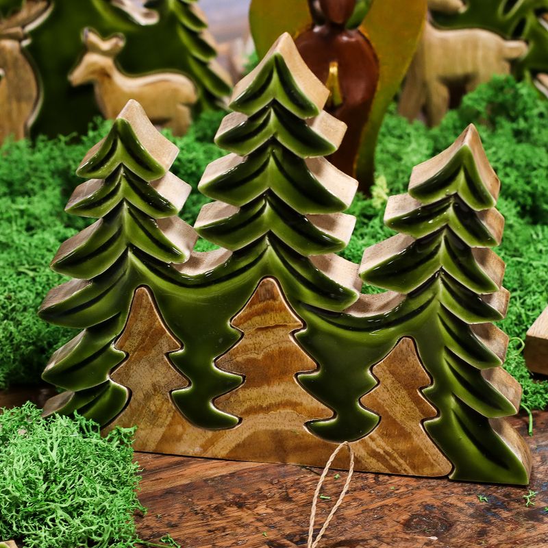 Perdus dans la Forêt - Décoration 3D en Bois Trois Arbres - 20x23cm