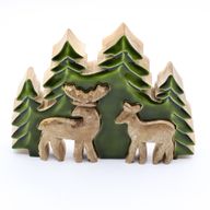 Perdus dans la Forêt -  Décoration en Bois 3D Deux Cerfs dans la Forêt - 18x23cm