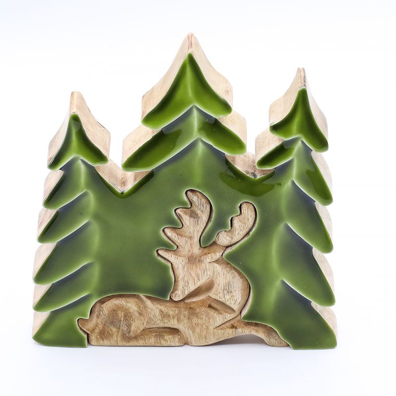 Perdus dans la Forêt - Décoration en Bois Cerf dans la Forêt 3D - 23x20cm