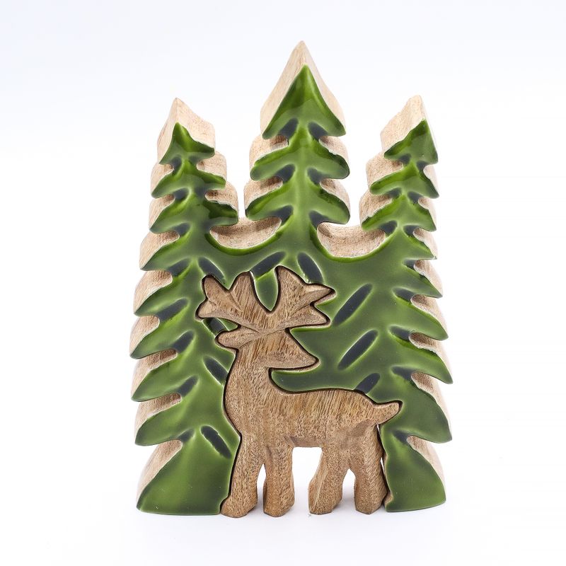 Perdus dans la Forêt - Décoration Bois 3D Cerf dans la Forêt - 25x15cm
