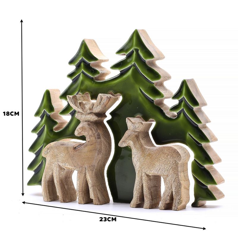 Perdus dans la Forêt -  Décoration en Bois 3D Deux Cerfs dans la Forêt - 18x23cm