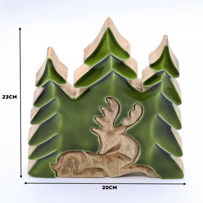 Perdus dans la Forêt - Décoration en Bois Cerf dans la Forêt 3D - 23x20cm