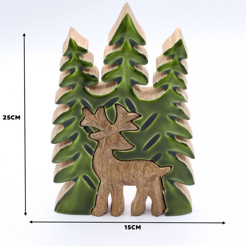 Perdus dans la Forêt - Décoration Bois 3D Cerf dans la Forêt - 25x15cm