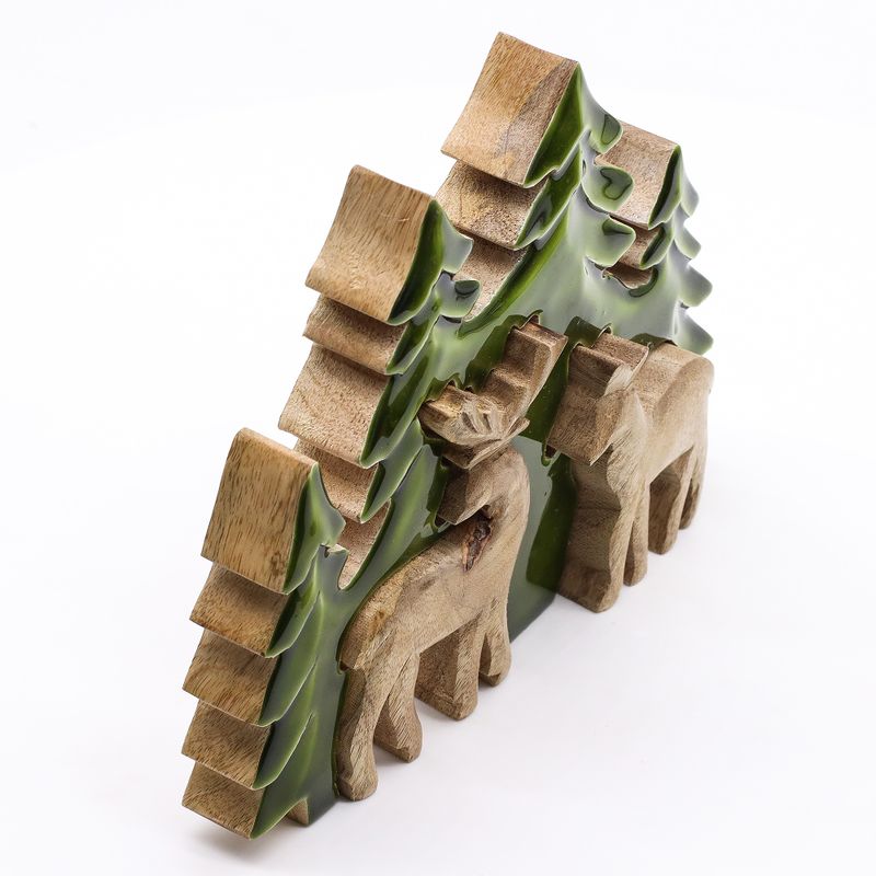 Perdus dans la Forêt -  Décoration en Bois 3D Deux Cerfs dans la Forêt - 18x23cm