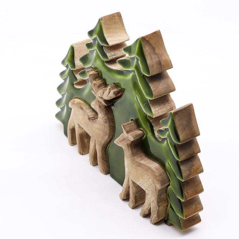 Perdus dans la Forêt -  Décoration en Bois 3D Deux Cerfs dans la Forêt - 18x23cm