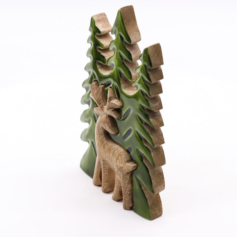 Perdus dans la Forêt - Décoration en Bois Cerf dans la Forêt 3D - 23x20cm