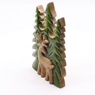 Perdus dans la Forêt - Décoration en Bois Cerf dans la Forêt 3D - 23x20cm
