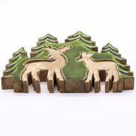 Perdus dans la Forêt -  Décoration en Bois 3D Deux Cerfs dans la Forêt - 18x23cm