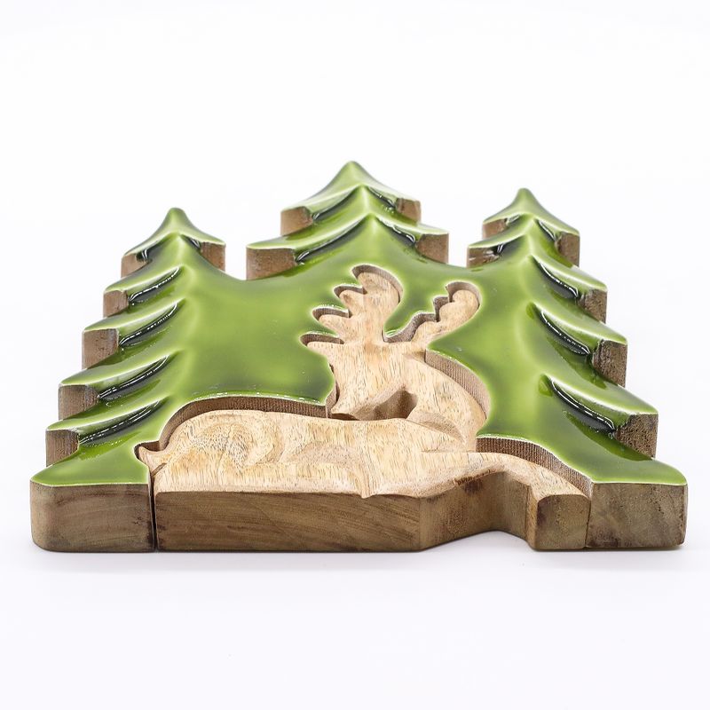 Perdus dans la Forêt - Décoration en Bois Cerf dans la Forêt 3D - 23x20cm