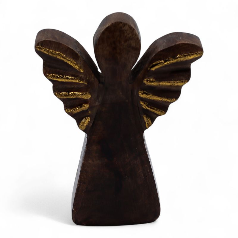 Petit Ange en Bois de Manguier - Décor Doré - 12cm