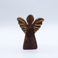 Petit Ange en Bois de Manguier - Décor Doré - 12cm