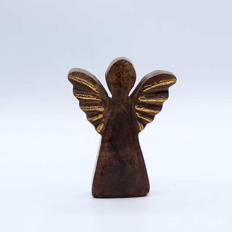 Petit Ange en Bois de Manguier - Décor Doré - 12cm