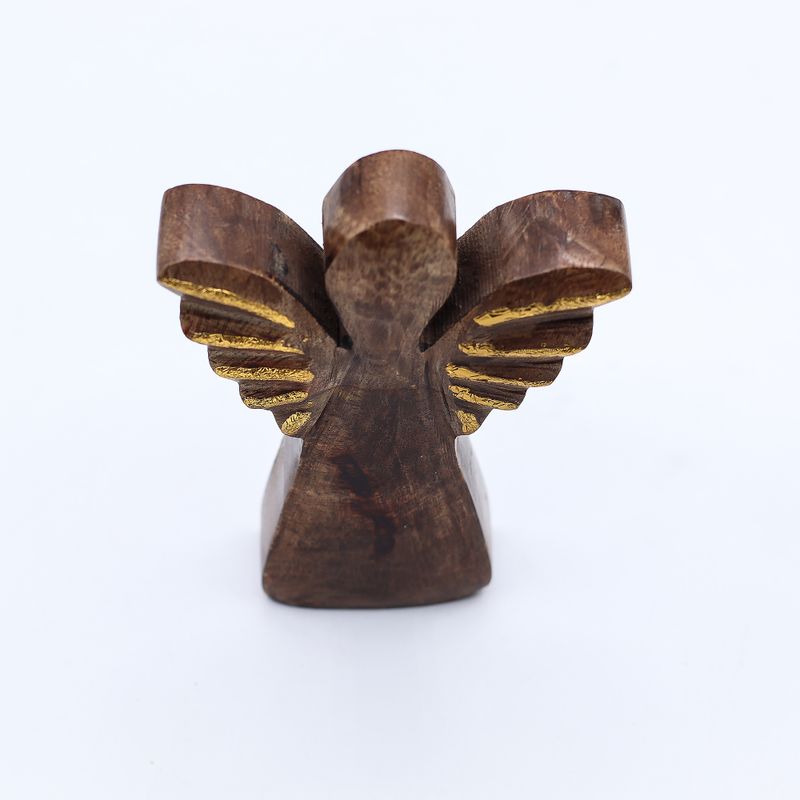 Petit Ange en Bois de Manguier - Décor Doré - 12cm