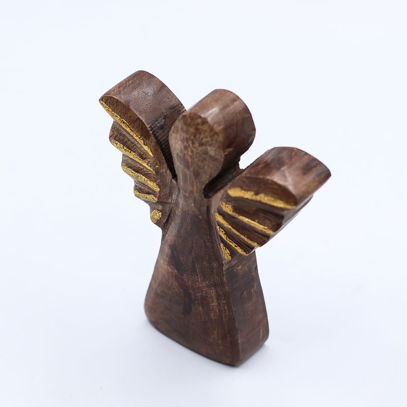 Petit Ange en Bois de Manguier - Décor Doré - 12cm