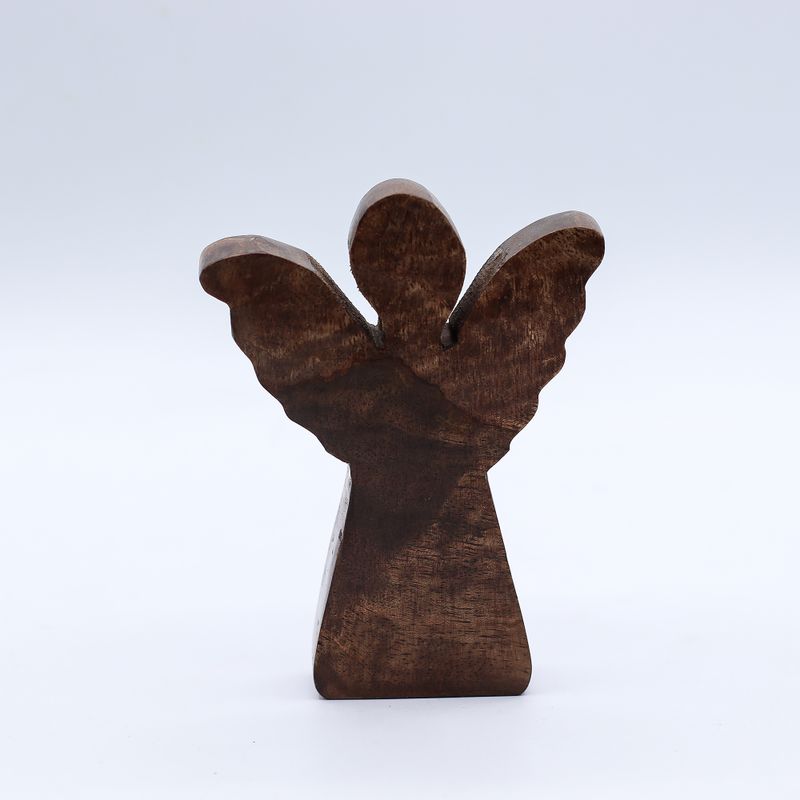 Petit Ange en Bois de Manguier - Décor Doré - 12cm