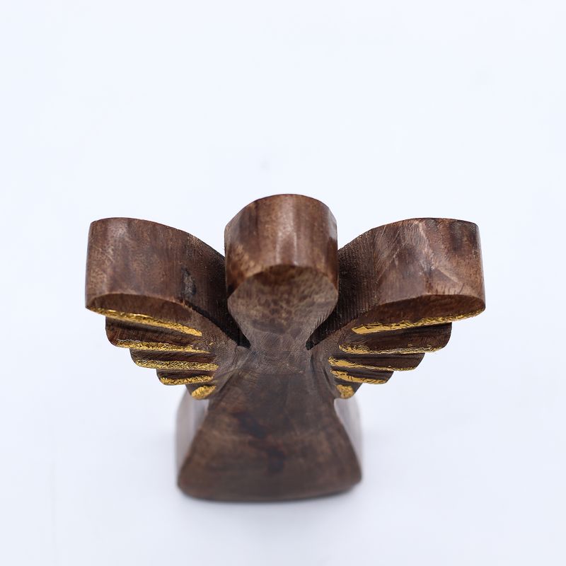 Petit Ange en Bois de Manguier - Décor Doré - 12cm