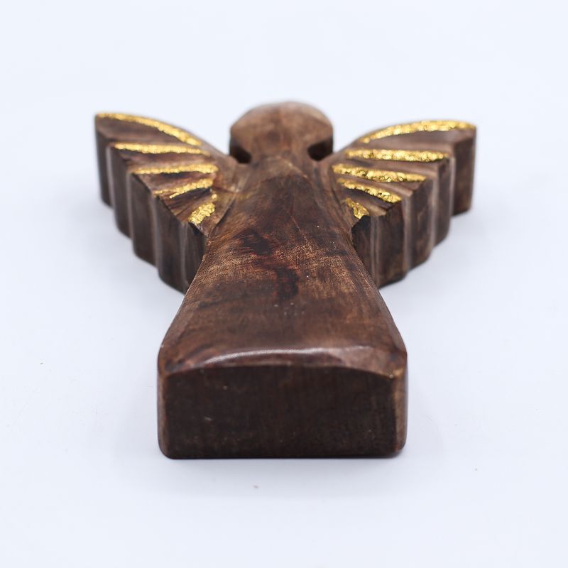 Petit Ange en Bois de Manguier - Décor Doré - 12cm