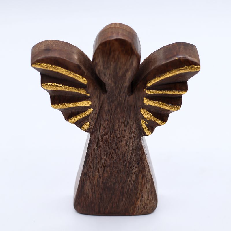 Ange Moyen en Bois de Manguier - Décor Doré - 16cm