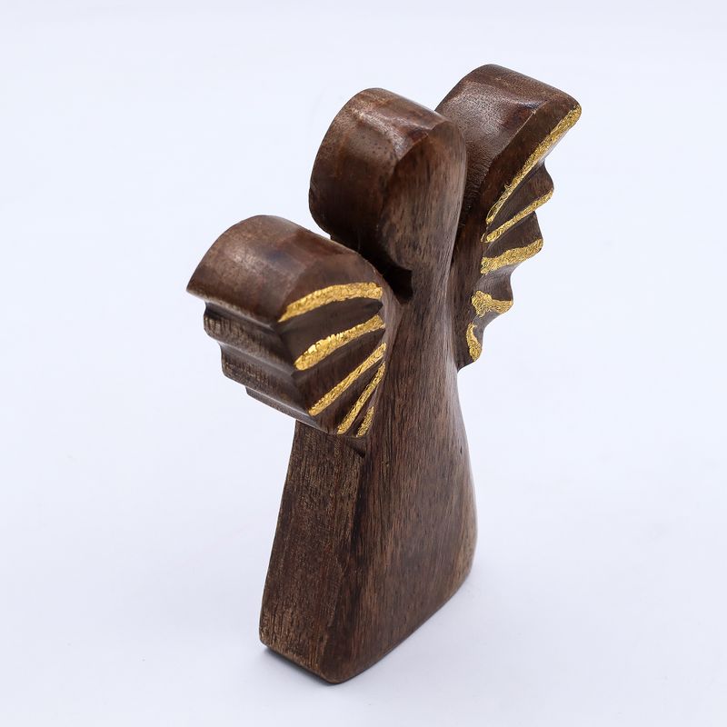 Ange Moyen en Bois de Manguier - Décor Doré - 16cm