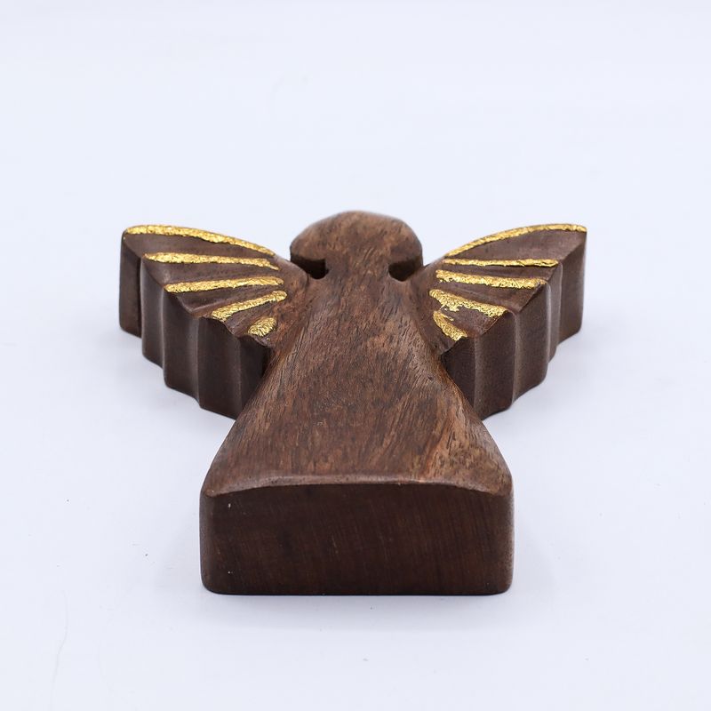 Ange Moyen en Bois de Manguier - Décor Doré - 16cm