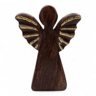 Ange Moyen en Bois de Manguier - Décor Doré - 16cm