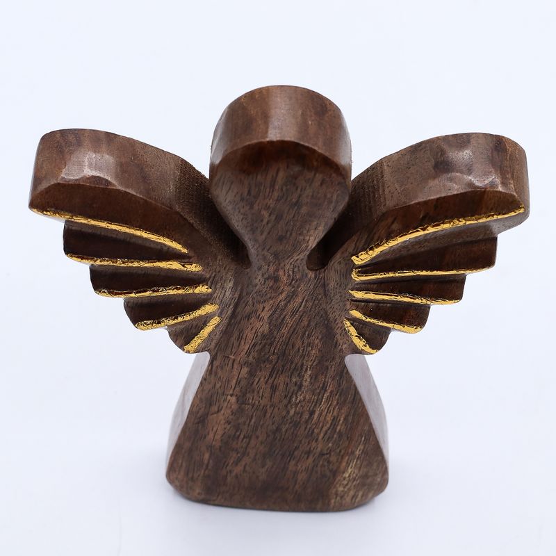 Grand Ange en Bois de Manguier - Décor Doré - 19cm