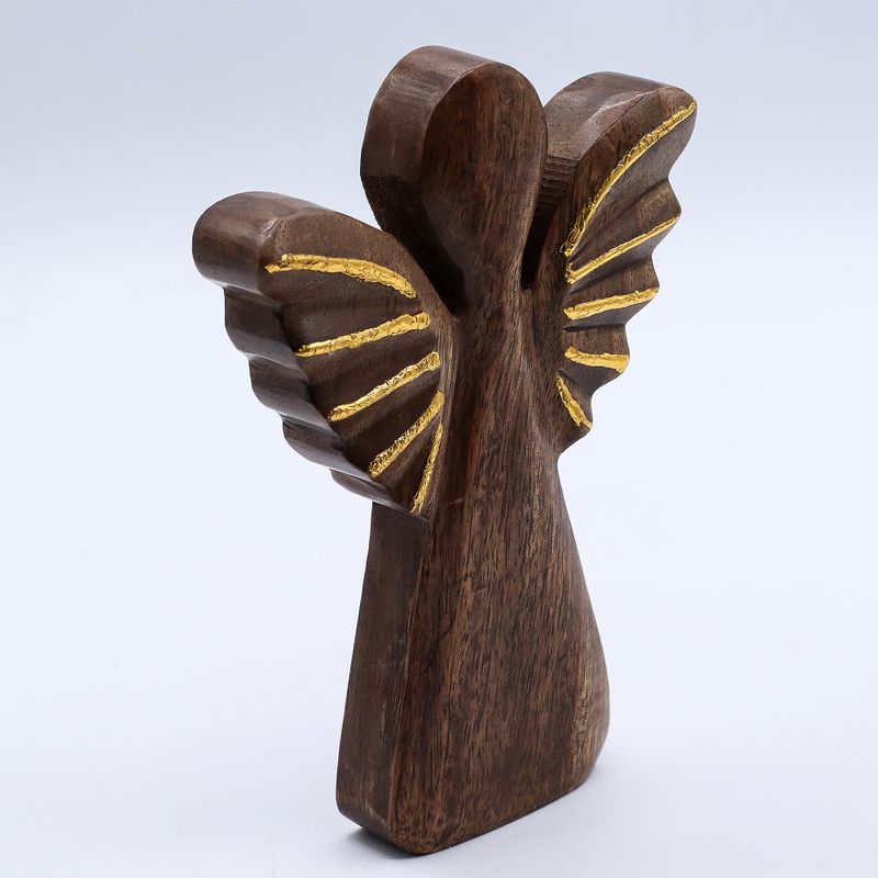 Grand Ange en Bois de Manguier - Décor Doré - 19cm