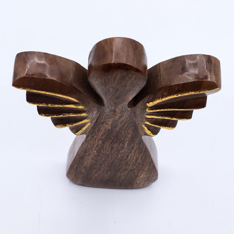 Grand Ange en Bois de Manguier - Décor Doré - 19cm