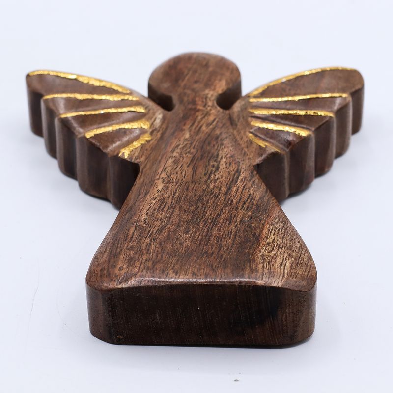 Grand Ange en Bois de Manguier - Décor Doré - 19cm