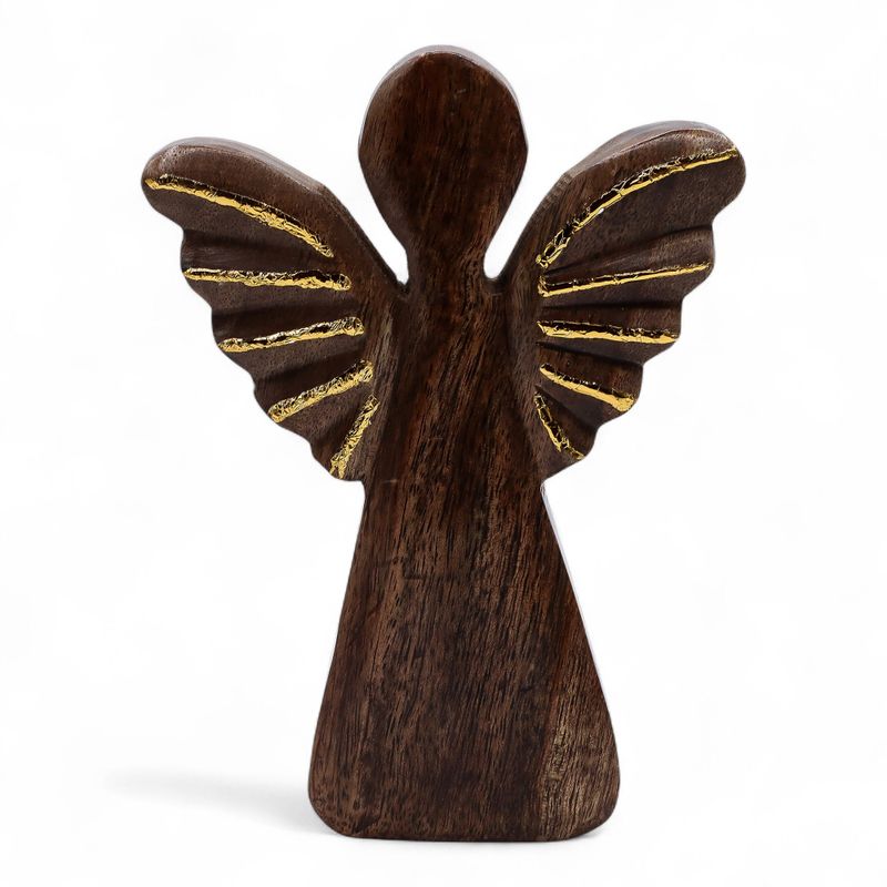 Grand Ange en Bois de Manguier - Décor Doré - 19cm