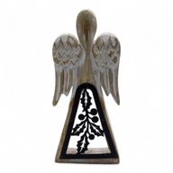 Ange en Bois de Manguier - Blanchi à la Chaux avec Découpe en Fer - 18cm