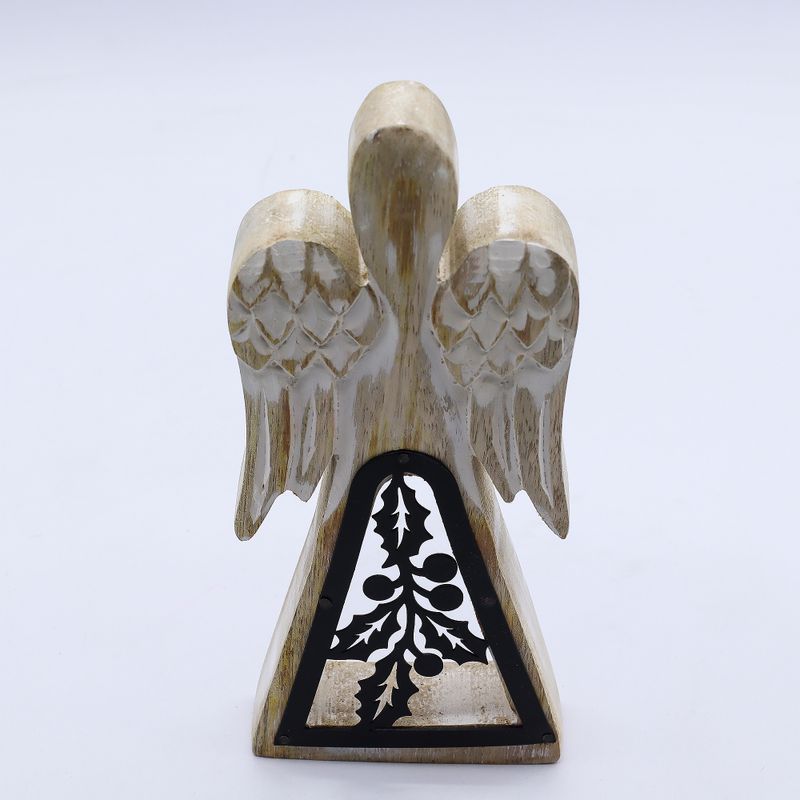 Ange en Bois de Manguier - Blanchi à la Chaux avec Découpe en Fer - 18cm