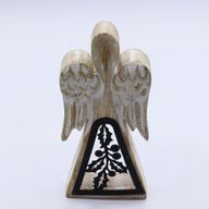 Ange en Bois de Manguier - Blanchi à la Chaux avec Découpe en Fer - 18cm
