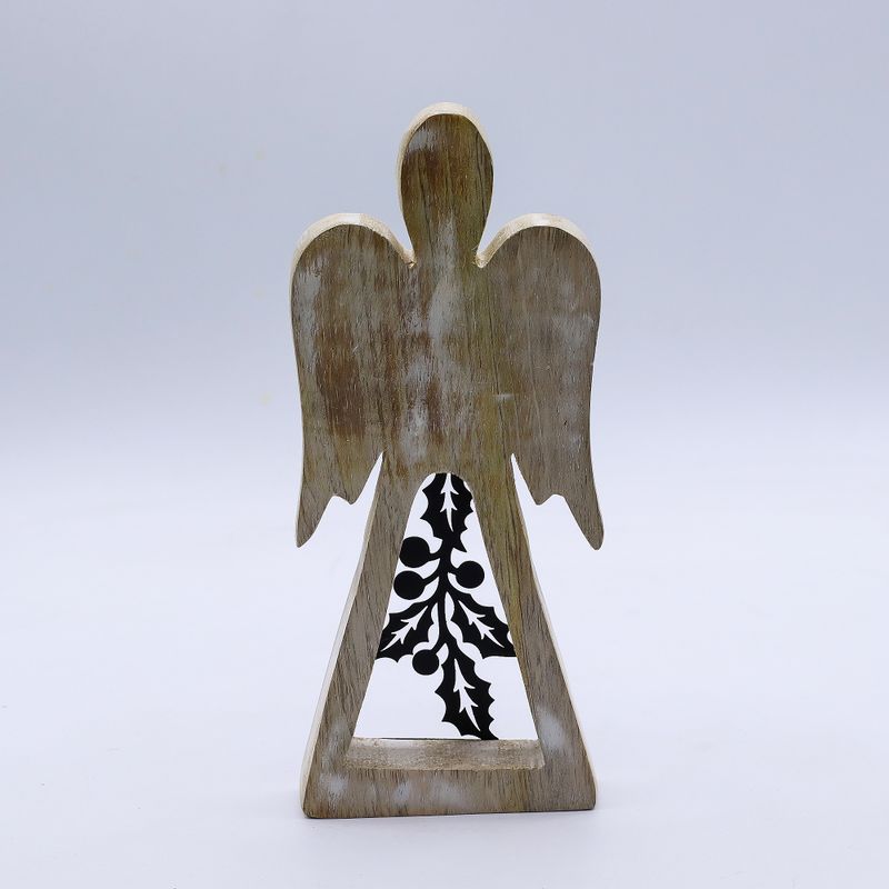 Ange en Bois de Manguier - Blanchi à la Chaux avec Découpe en Fer - 18cm