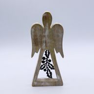 Ange en Bois de Manguier - Blanchi à la Chaux avec Découpe en Fer - 18cm