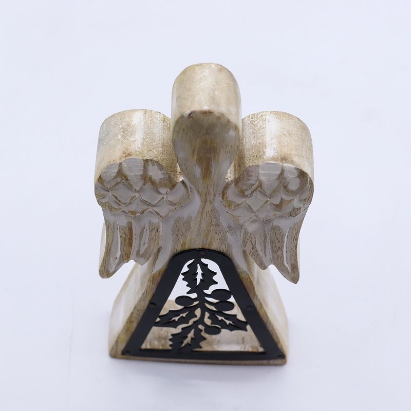 Ange en Bois de Manguier - Blanchi à la Chaux avec Découpe en Fer - 18cm