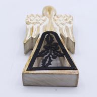 Ange en Bois de Manguier - Blanchi à la Chaux avec Découpe en Fer - 18cm