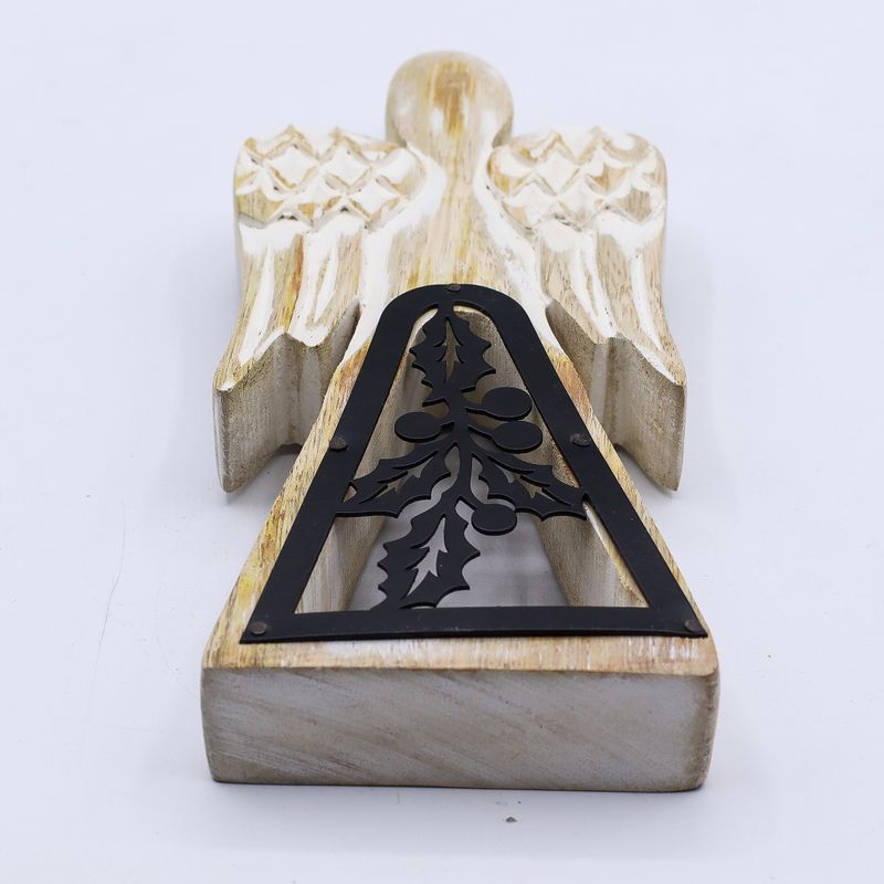 Ange en Bois de Manguier - Blanchi à la Chaux avec Découpe en Fer - 18cm
